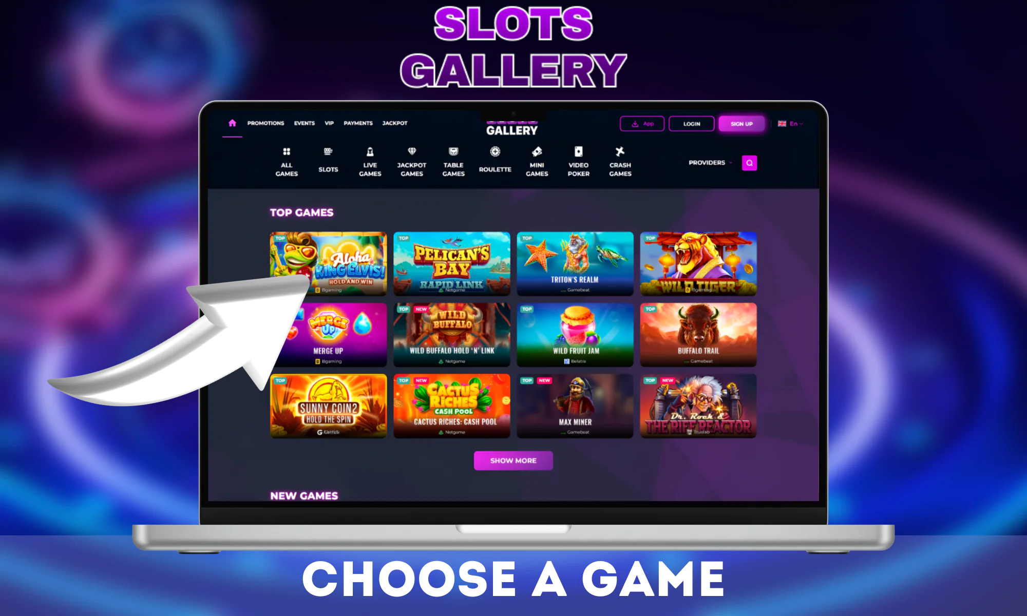 Next, choose your favorite game from the extensive library of Slots Gallery games