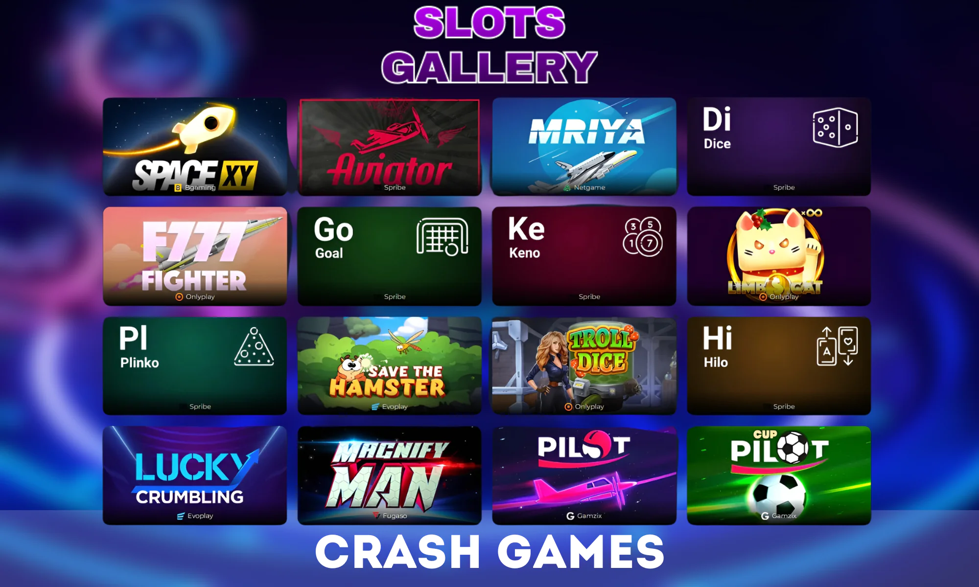 Crash games are a highlight in Slots Gallery Casino
