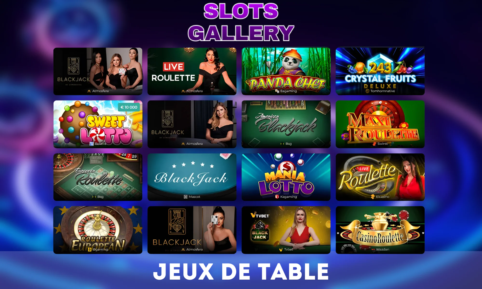 Il y a plus de 600 jeux disponibles dans la catégorie Jeux de société de Slots Gallery Casino.