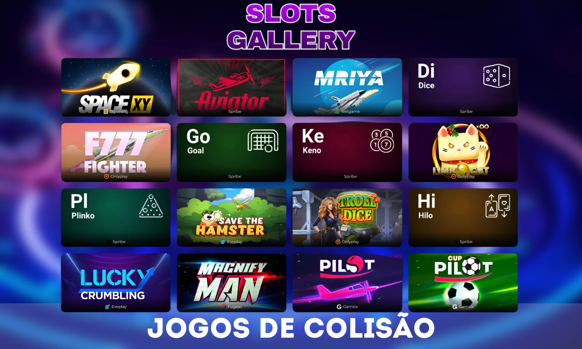 Os jogos de colisão são um destaque no Slots Gallery Casino