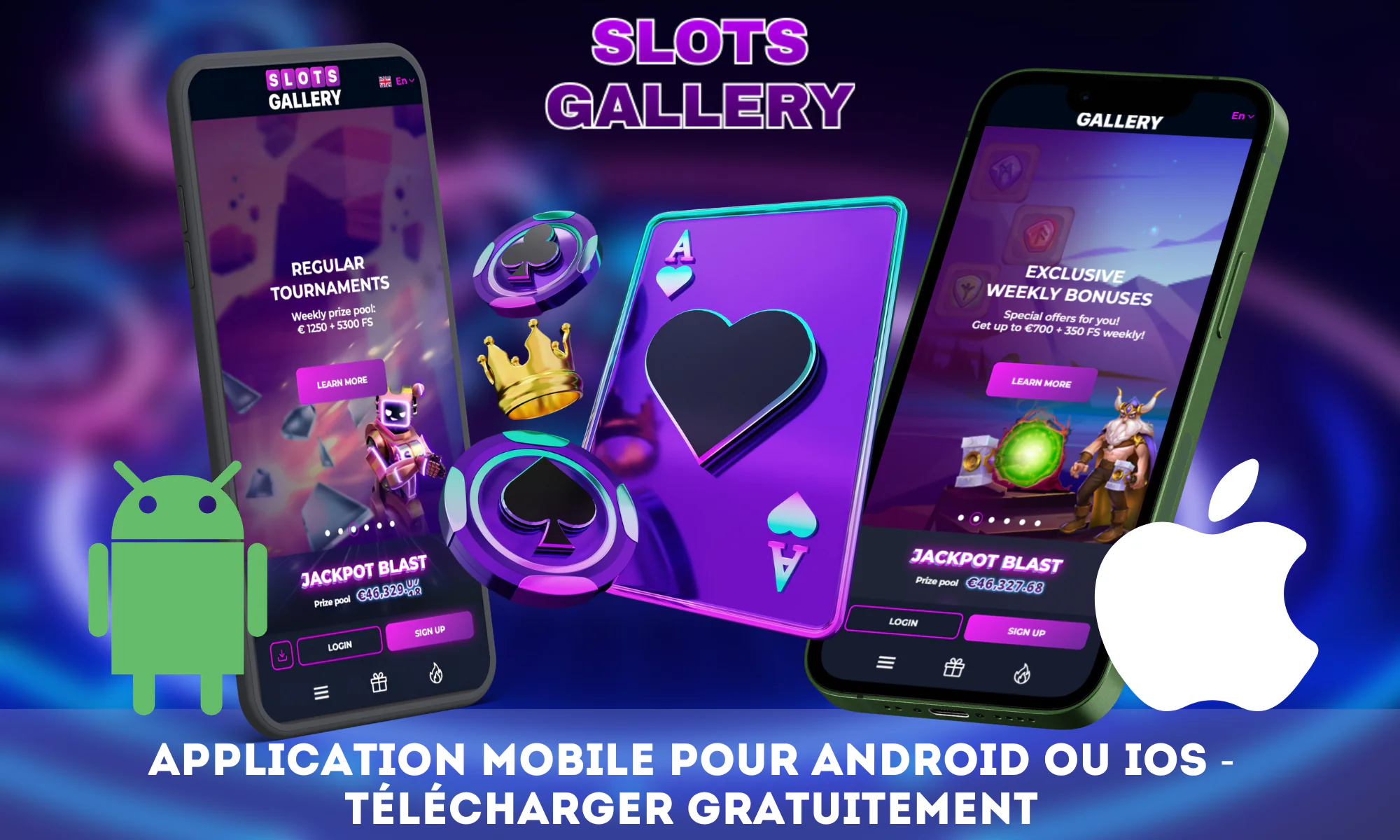 Slots Gallery Casino dispose d'une application mobile rapide et parfaitement optimisée, disponible sur Android et iOS.