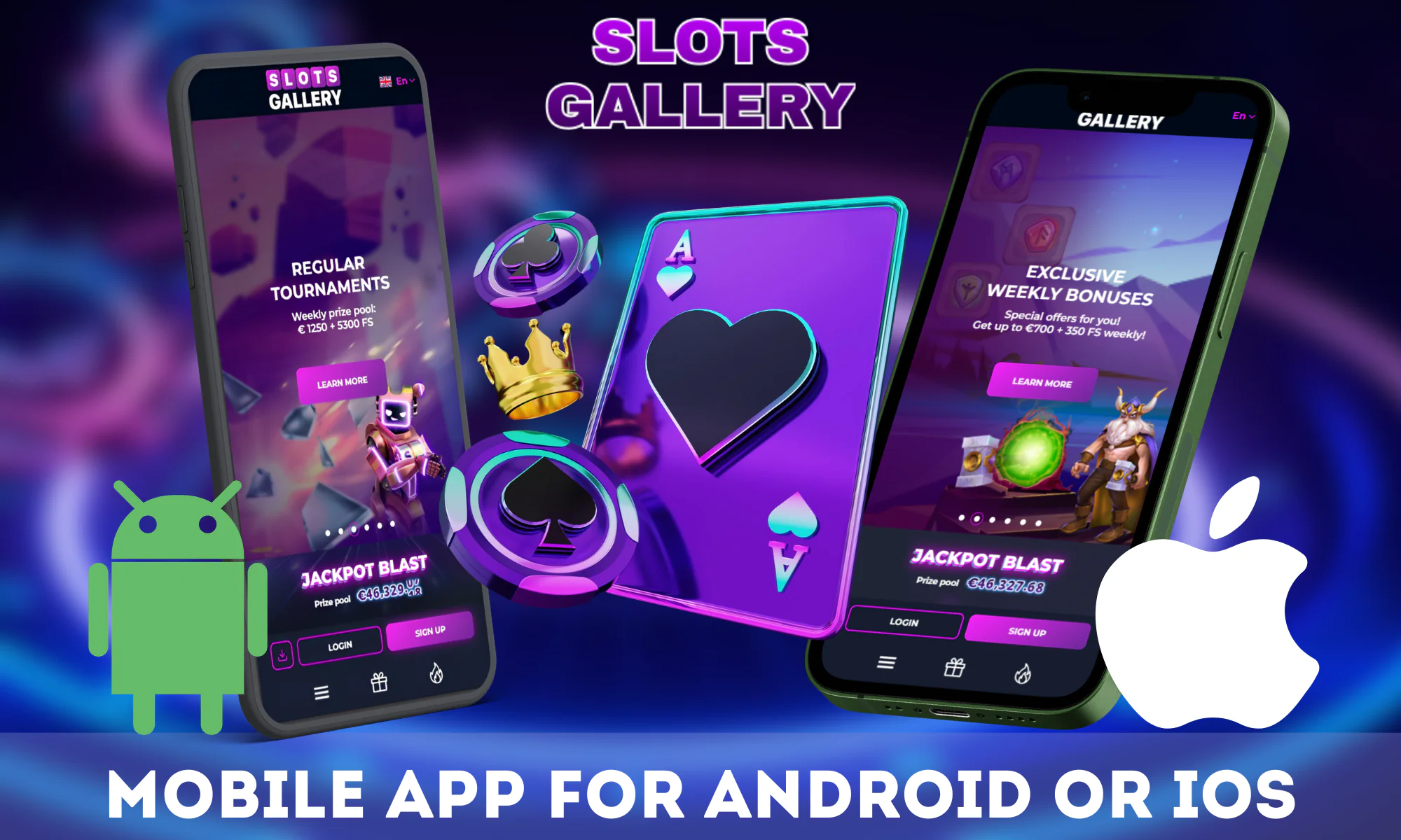 Slots Gallery Casino has a perfectly optimized and fast mobile application that is available on both Android and iOS