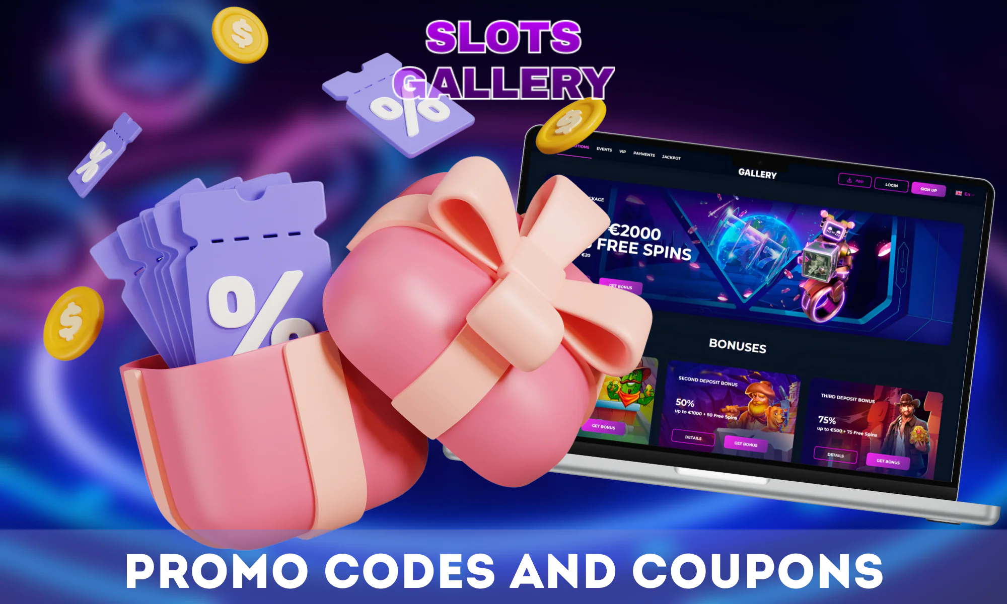 Slots Gallery allows you to use promo codes to get instant bonuses