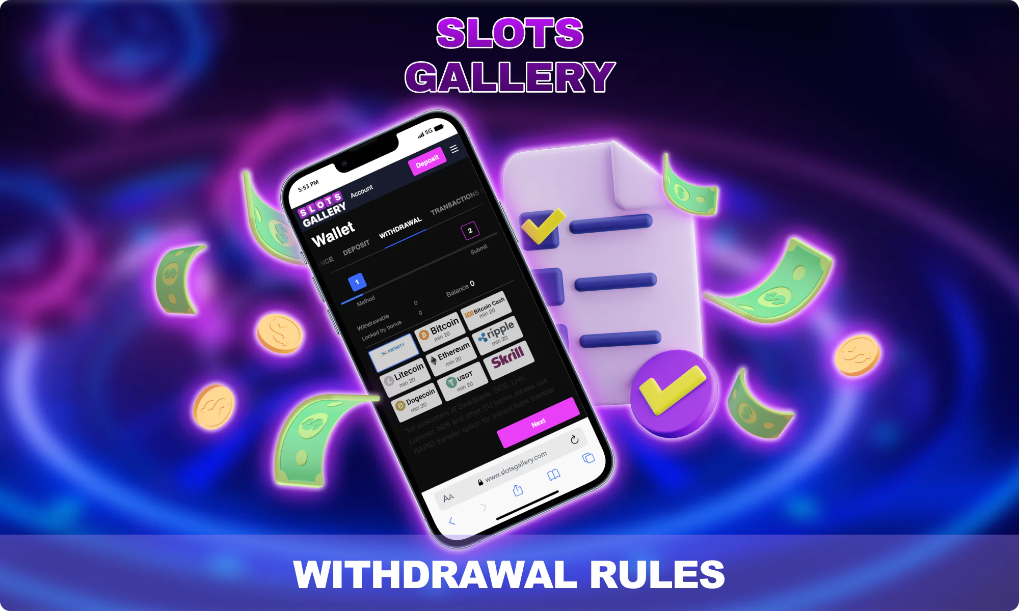 Rules that Australian players must follow to withdraw money from the Slots Gallery website