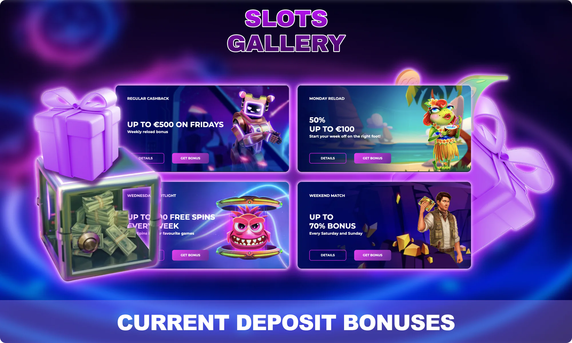 Slots Gallery bonuses for depositing on the site