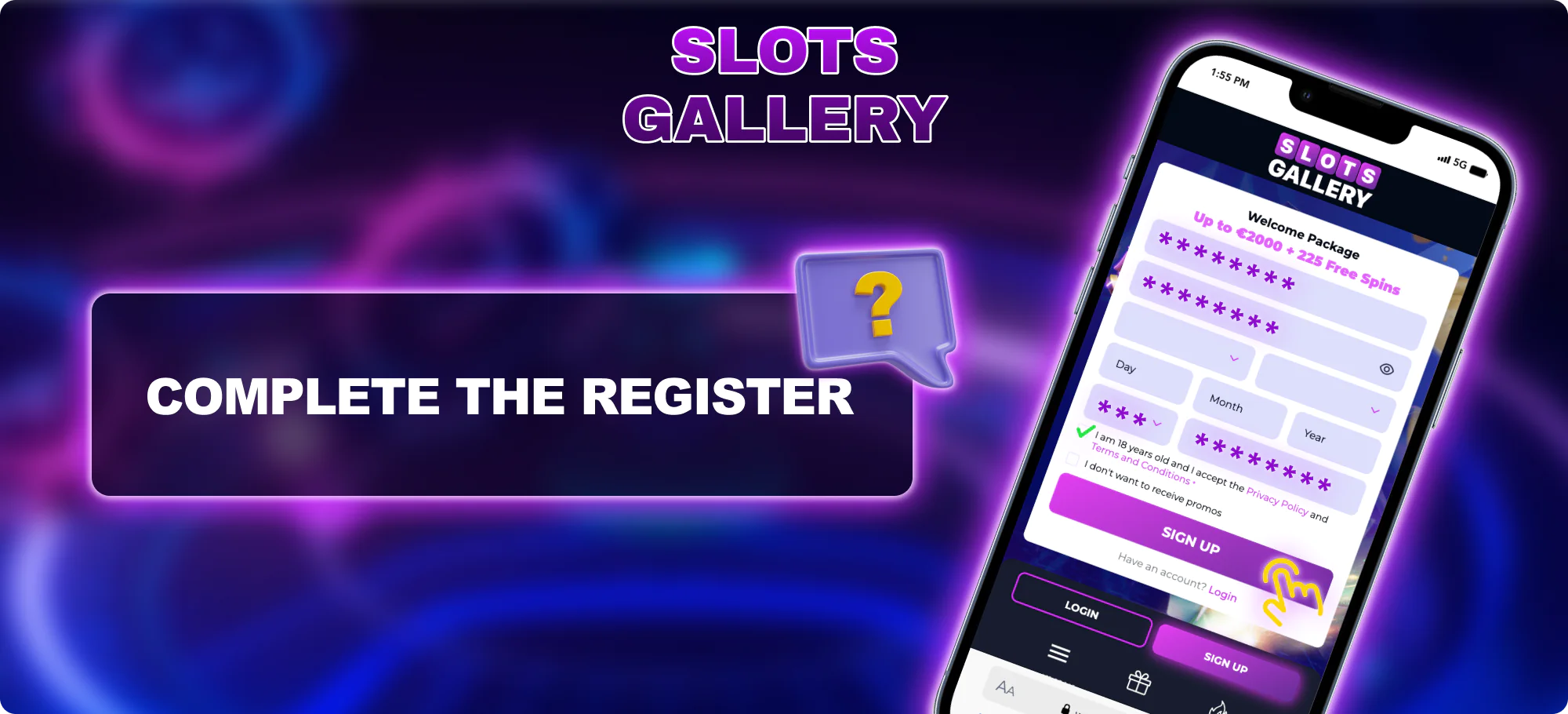 Press "Register" to complete registration process - slots Gallery Australia