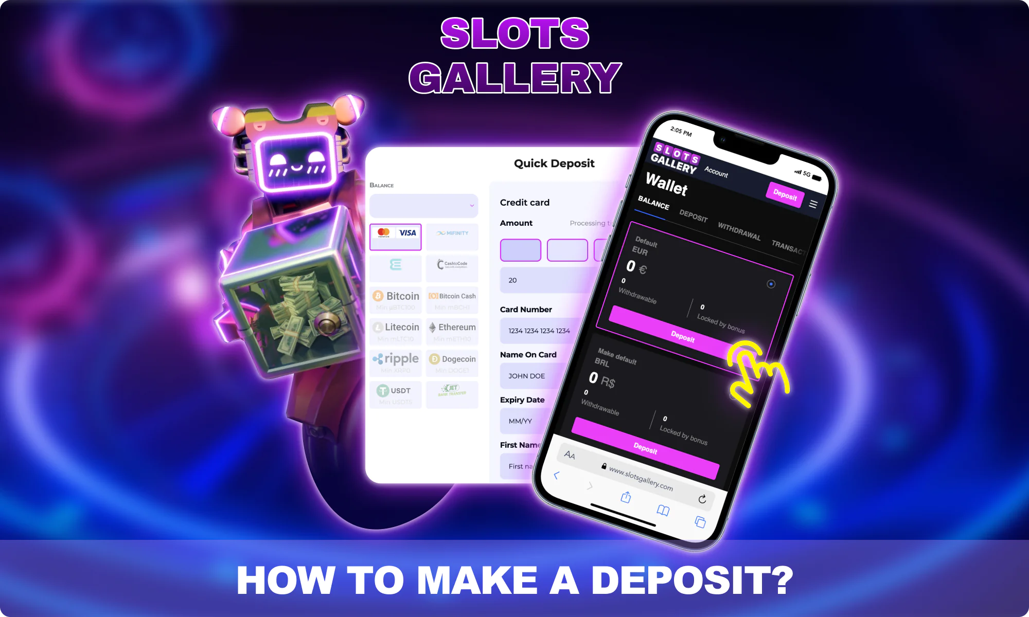 Instructions for making a deposit at Slots Gallery Casino