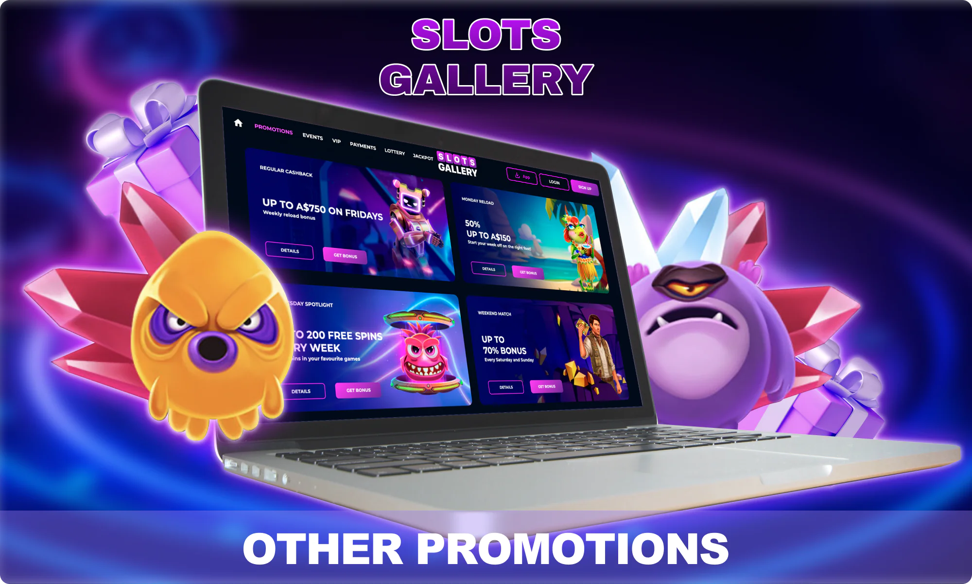 Wide selection of bonuses for Australian players on the Slots Gallery website