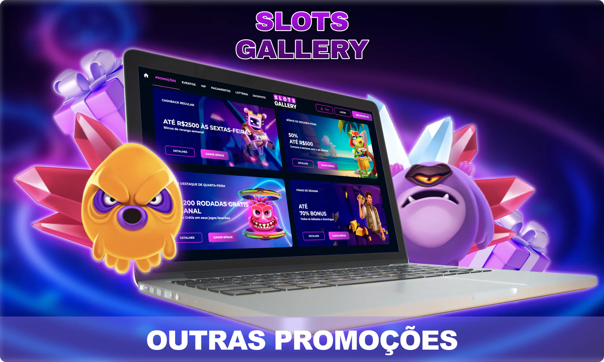 Uma grande seleção de bônus para usuários brasileiros no site da Slots Gallery