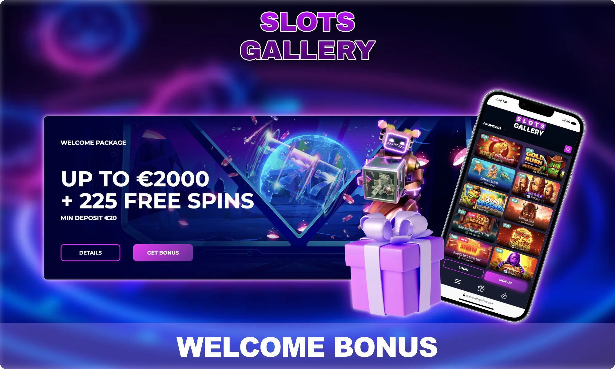 Get Welcome offer at Slots Gallery Casino up to 2000 €