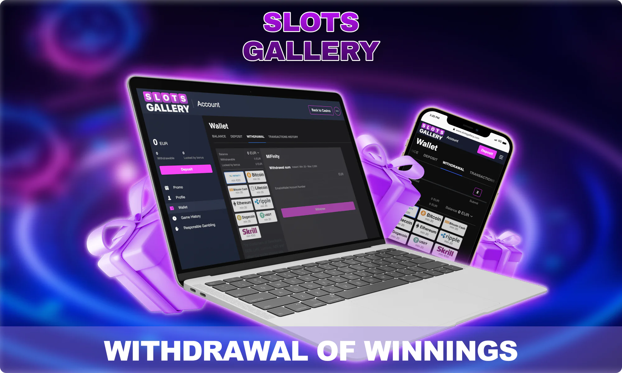 Withdraw money from Slots Gallery account