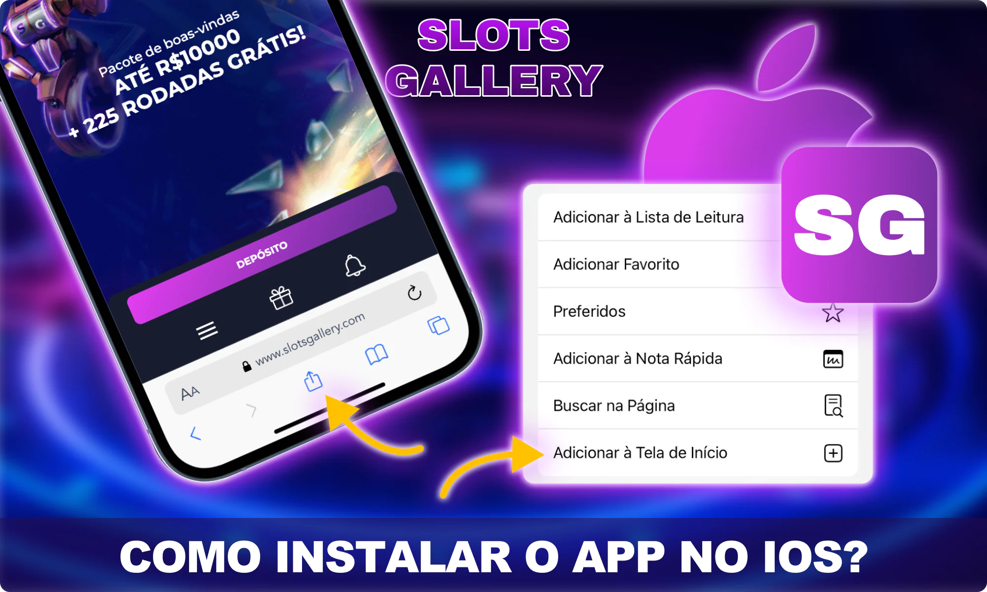 Instruções para instalar o aplicativo no iOS - Slots Gallery