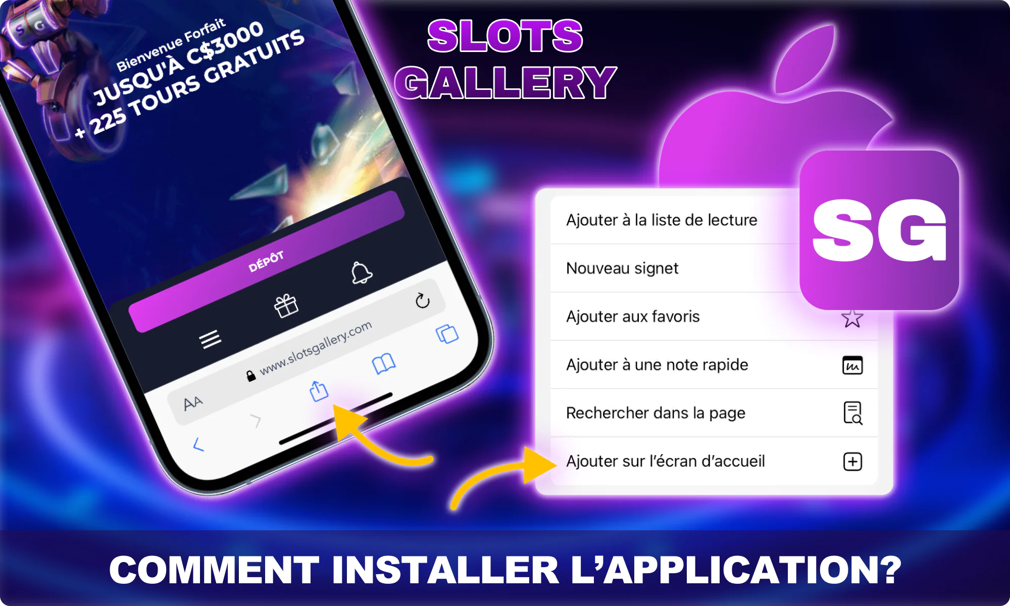 Comment installer l'application sur IOS - Slots Gallery Canada