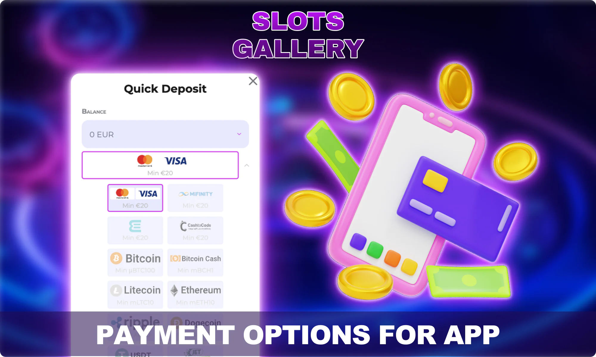 Payment options for players at Slots Gallery Mobile App