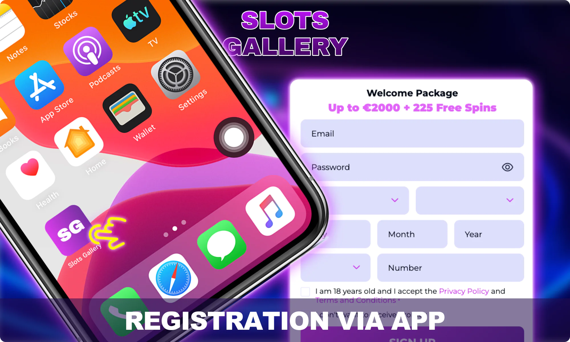 Registration via Slots Gallery Mobile Application