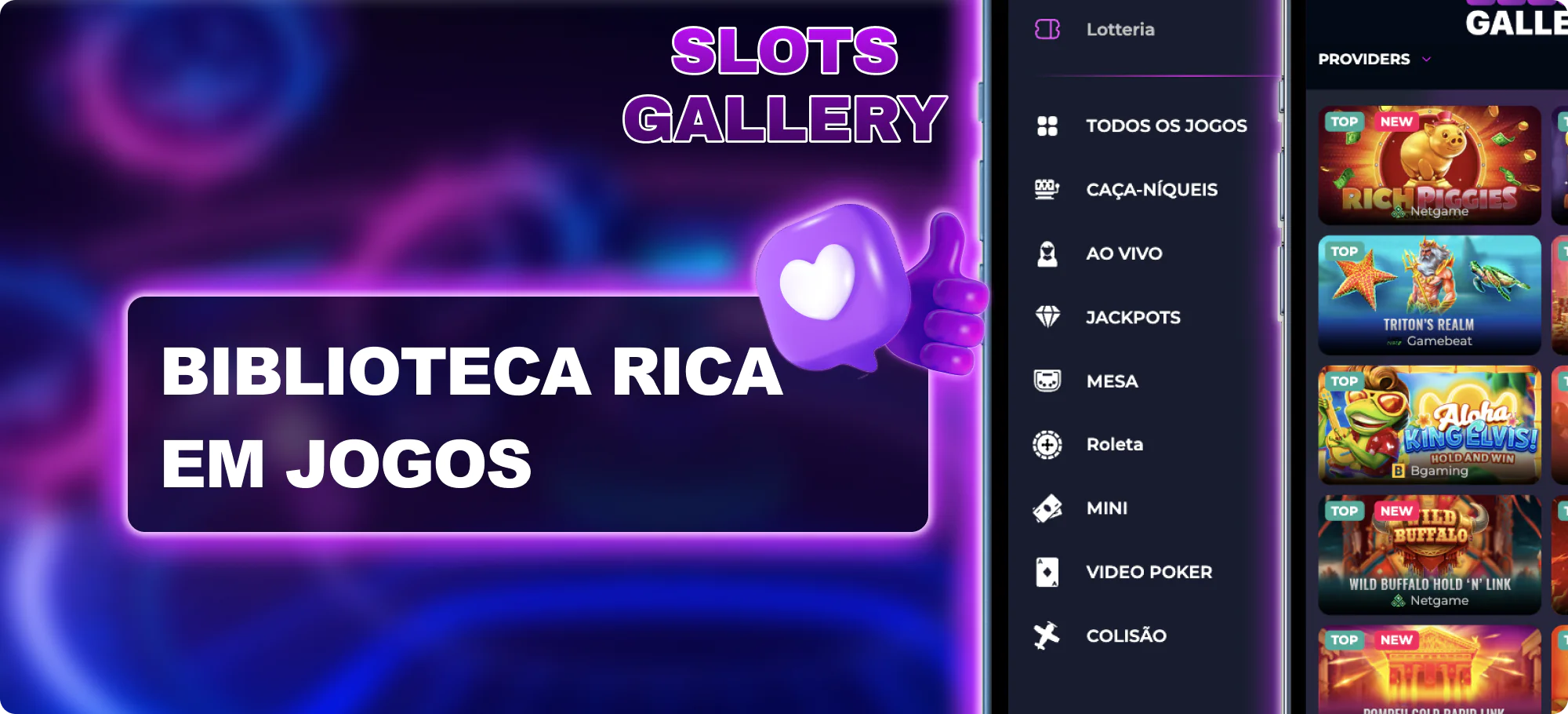 Ampla biblioteca de jogos no app para jogadores do Brasil - Slots Gallery