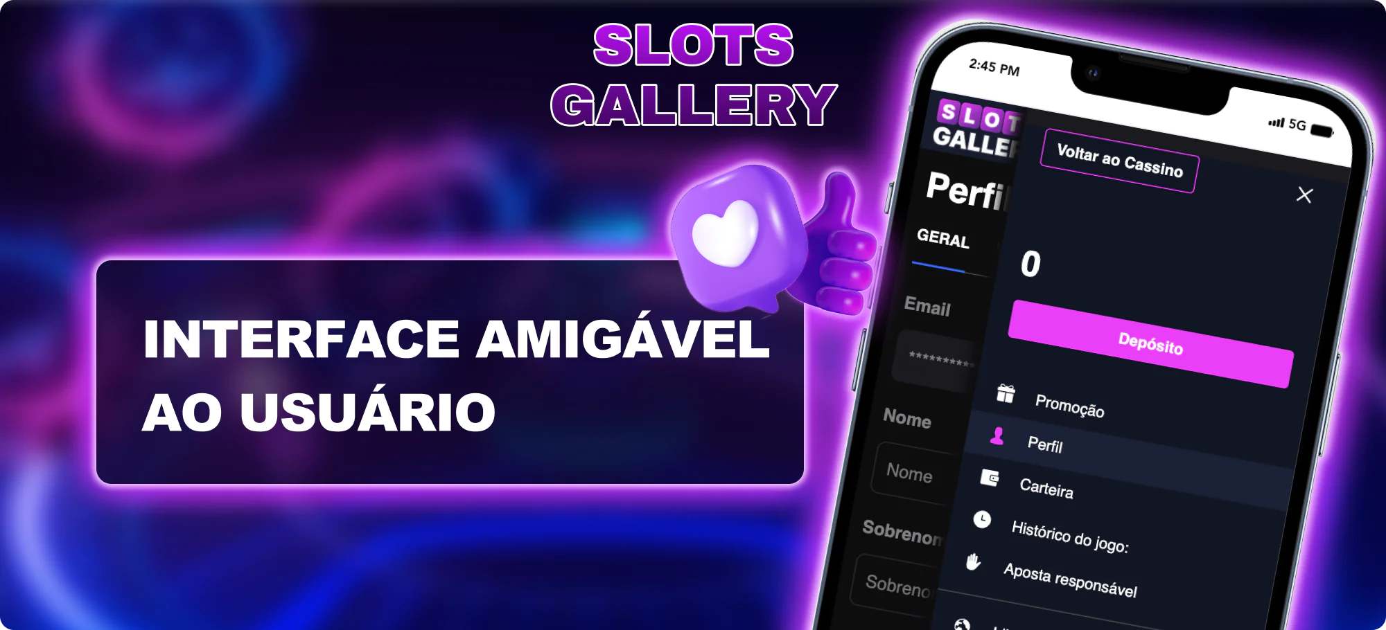 Interface amigável no aplicativo móvel para jogadores do Brasil - Slots Gallery